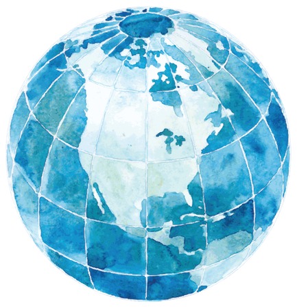 Glode with North America	Vector illustration of Hand drawn watercolor globe isolated  on white backgroundのイラスト素材