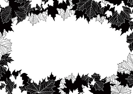 Autumn maple leaves. Vector border  with many maple leaves at black and white  styleのイラスト素材