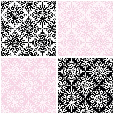 Roses seamless background . Vector color seamless patterns with  roses on white, black and pink background for valentines card.のイラスト素材