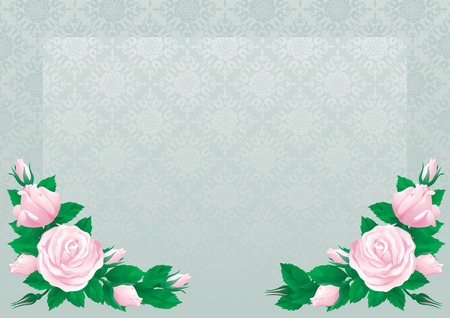 Retro roses background. Border with  many pink roses on abstract backgroundのイラスト素材