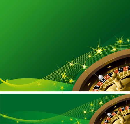Casino Background And Banner Roulette Wheel On Abstract Green
