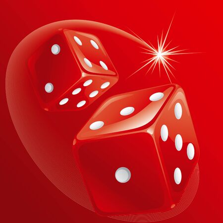 Red casino dices. Red background of two red casino dices and star.のイラスト素材