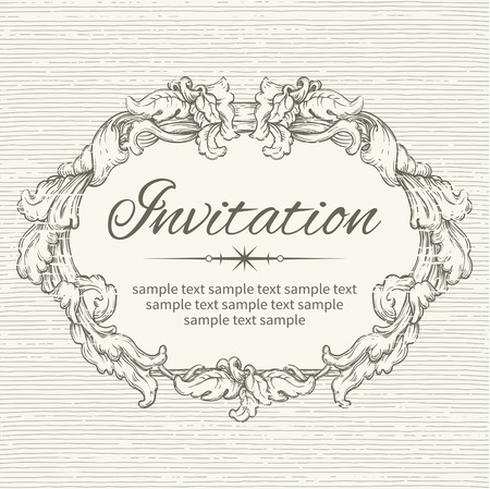Card Invitation invitation or wedding card with ornate border at engraving style.のイラスト素材