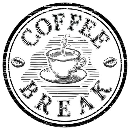 Coffee break. Vector hand drawn background of coffee cup at engraving styleのイラスト素材