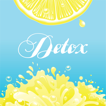 Detox vector background.  Lemon  slice   with  Citron lemon juice and textのイラスト素材