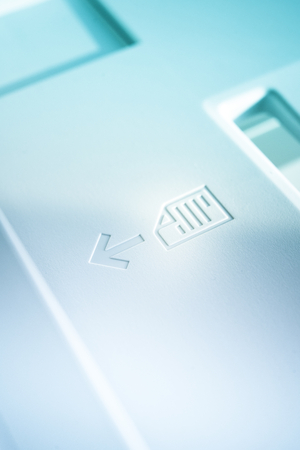 Insert paper here marking on an office machineの写真素材