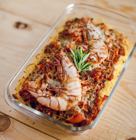 Pasta with Shrimp and Cheeseの写真素材