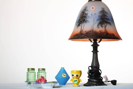 Used items for sale at a garage sale.の写真素材