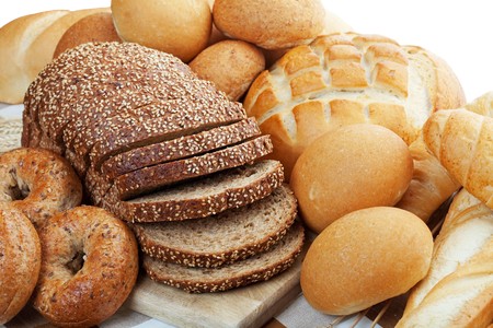 An assortment of freshly baked breads.  Shallow depth of field.の写真素材