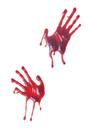 Bloody hand prints on a white background.の写真素材