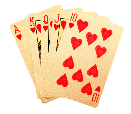 Playing cards brushed in 24 carat gold.  Royal flush.  With clipping path.