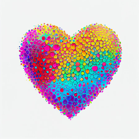 Beautiful Valentine's Day heart in a rainbow of shades.  Pointillism style illustration.