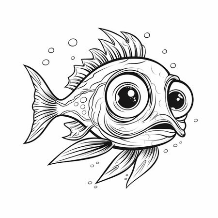 Cute whiskerfish coloring page for kids.  Illustration.の素材