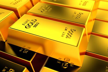 A pile of gold bullion.の写真素材