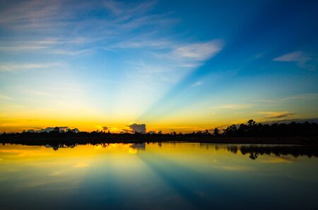 the sunset on the lakeの写真素材