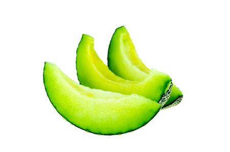sliced japan melon isolated on white backgroundの写真素材