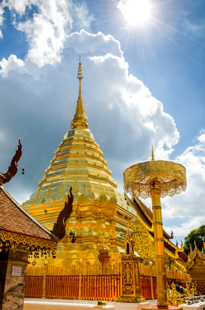 Golden pagoda of Wat Phra Tard Doi Su Thep, The Royal temple of Thailand at Chaing Maiの写真素材