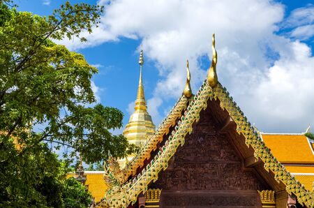 Golden pagoda of Wat Phra Tard Doi Su Thep, The Royal temple of Thailand at Chaing Maiの写真素材