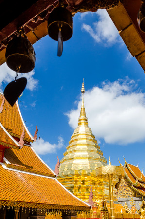 Golden pagoda of Wat Phra Tard Doi Su Thep, The Royal temple of Thailand at Chaing Maiの写真素材