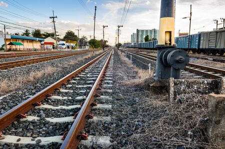 the railway to train station in thailandの写真素材