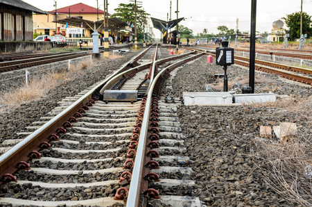 the railway to train station in thailandの写真素材