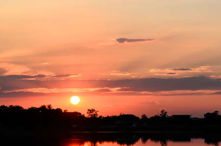 sunset on the lake backgroundの写真素材