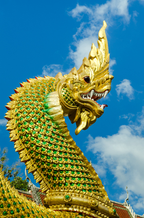 headshot of naga sculpture at thai buddhist templeの写真素材