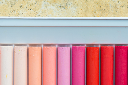 Colorful oil pastels in a box, close up, macro, full frameの写真素材