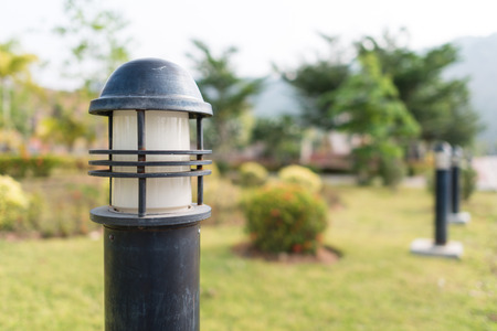 Lighting equipment. Modern outdoor lawn lamp. Decorative garden lamp for landscape lighting.の写真素材