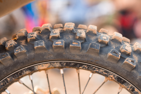 Tyre of motocross bike, selective focus on the middle partの写真素材