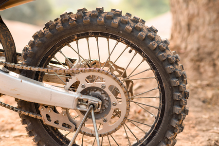 Tyre of motocross bike, selective focus on the middle partの写真素材