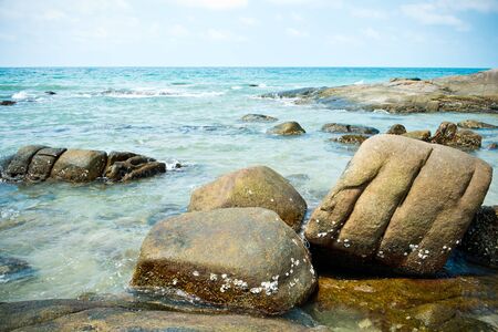 Beautiful natural sea scape against colorful morning light sky use as background,backdrop , nature sea scene and landscape photographyの写真素材
