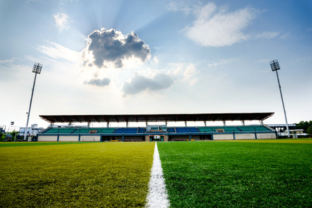 Empty football field with beautiful skyの写真素材