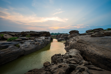 Amazing of rocks, Natural of rock canyon in mekhong river in summer, Hat Chom Dao, Ubon Ratchathani province, North east Thailandの写真素材
