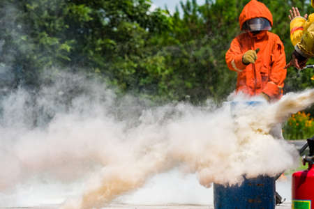 Firefighters are demonstrating fire fightingの写真素材
