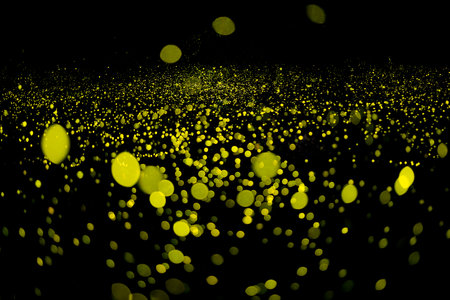 Firefly lightning bug in the rainforest in nighttime, beautiful night in rainy season. yellow light bokehの写真素材