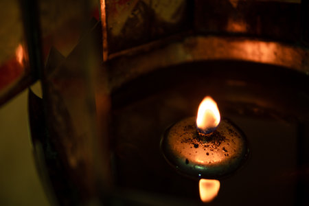 Oil lamps in front of a shrine during the Chinese New Yearの写真素材