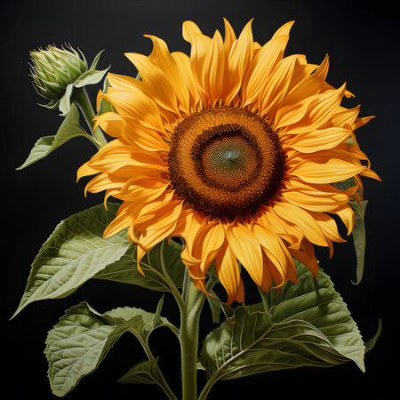 Beautiful sunflower on a black background. Close-up.の素材