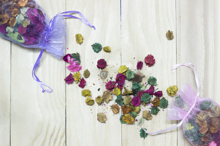 Dry flower on woodの写真素材