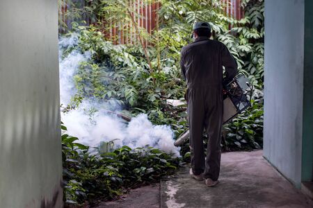 Man work fogging to eliminate mosquito for preventing spread dengue fever and zika virusの写真素材
