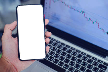 Hand holding a smartphone with a blank screen for entering text