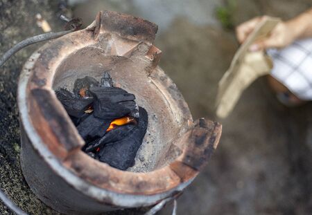 stove is a type of container for cooking of old age.の写真素材