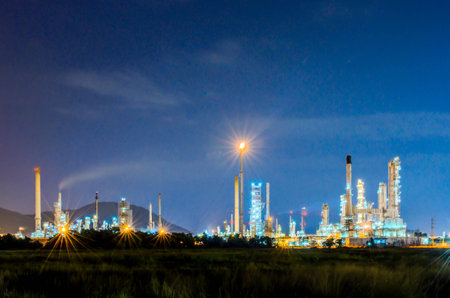 Petrochemical plant at twilightの写真素材