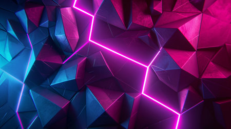 3d polygon texture,glow neon line around,glitter effect,vibrant colorの素材