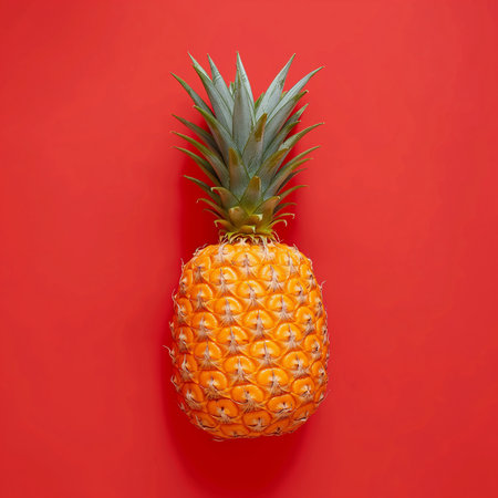 Pineapple on a red background. Minimal summer concept.の素材