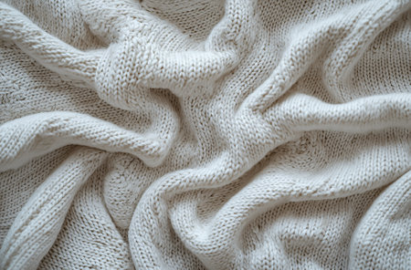 White knitted fabric as a background, top view. Toned.の素材