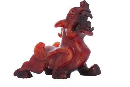China Lion Statue in Jade with isolated white backgroundの写真素材