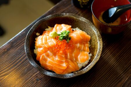 Salmon donburi in Thailandの写真素材