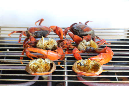 fresh small living rice field crabs prepare for grilling as tropical style traditional rural meals...