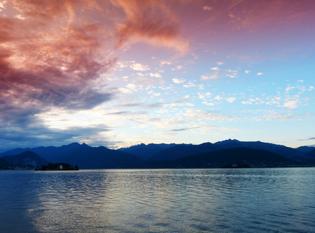 Landscape of Maggiore Lake at sunset, Stresa, Italyの写真素材